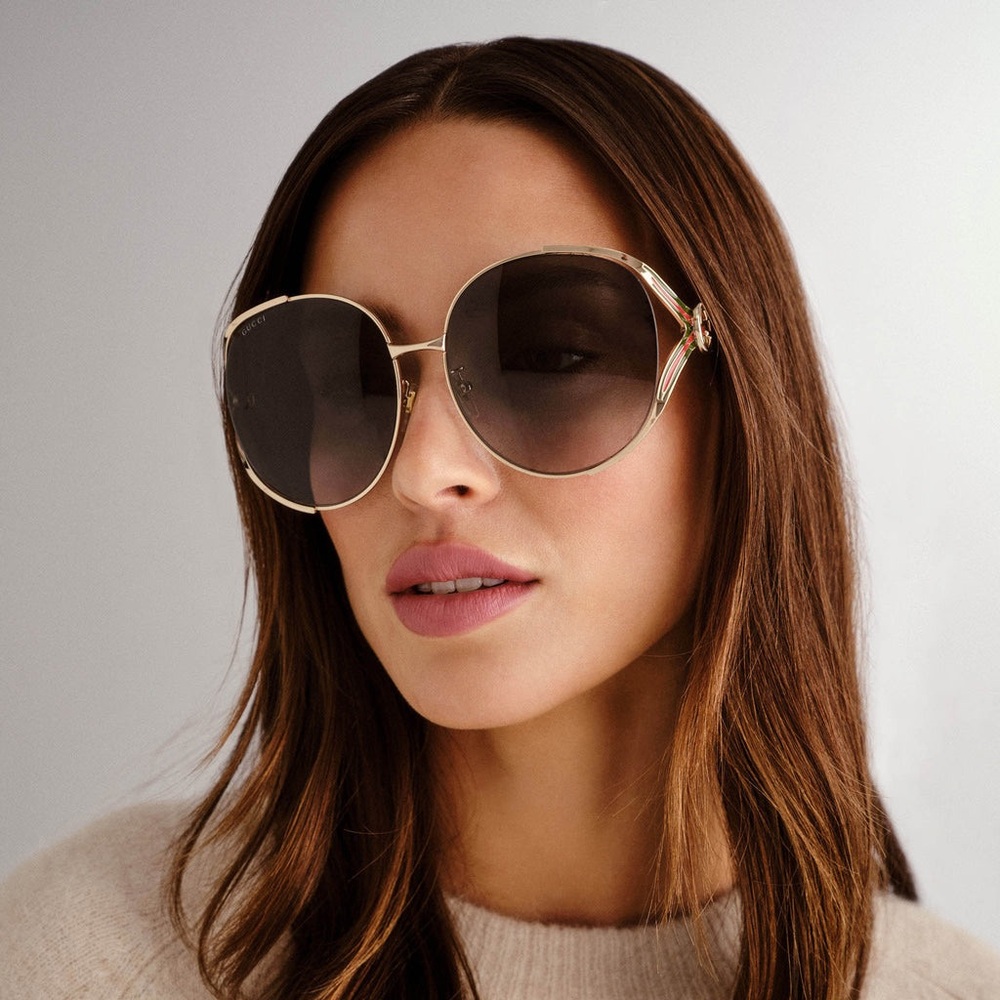 GUCCI Oversized Oval GG Gold Red Green Sunglasses - Picture 14 of 15